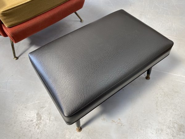 Vintage Mid Century Black Vinyl Foot Stool / Seat Atomic Dansette Legs